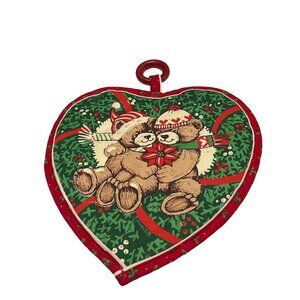 Vintage Franco Christmas Heart-Shaped Potholders Set Of 2 - Duck & Teddy Bear